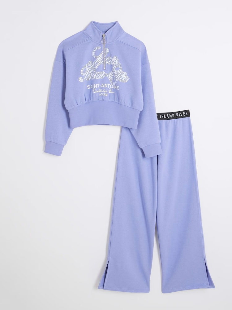 River Island Blue Girls 100% Cotton Half Zip Sweat Top - Image 2 of 5