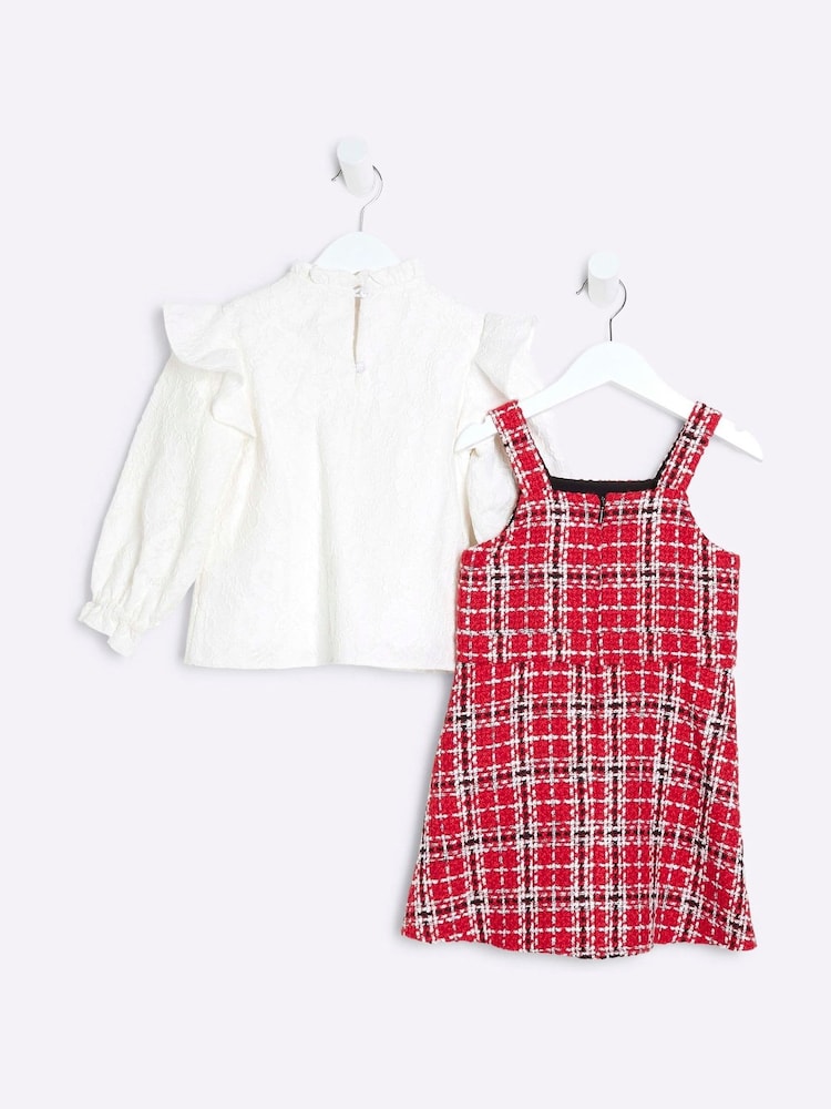 River Island Red Gilrs Boucle Lace Top and Pinny 100% Cotton Dress - Image 2 of 5 River Island Red Gilrs Boucle Lace Top and Pinny 100% Cotton Dress - Image 2 of 5