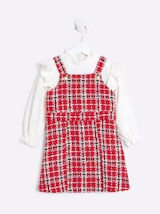River Island Red Gilrs Boucle Lace Top and Pinny 100% Cotton Dress - Image 3 of 5