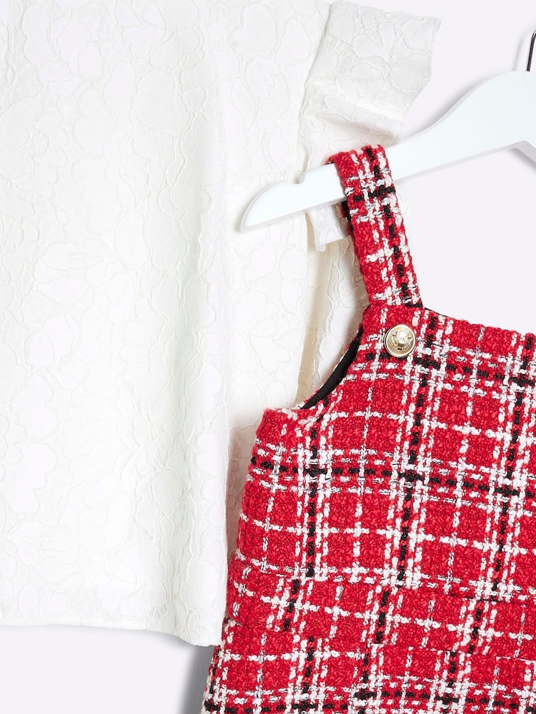River Island Red Gilrs Boucle Lace Top and Pinny 100% Cotton Dress - Image 5 of 5 River Island Red Gilrs Boucle Lace Top and Pinny 100% Cotton Dress - Image 5 of 5