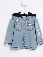 River Island Blue Blue Boys Graffiti 100% Cotton Denim Shacket - Image 1 of 4