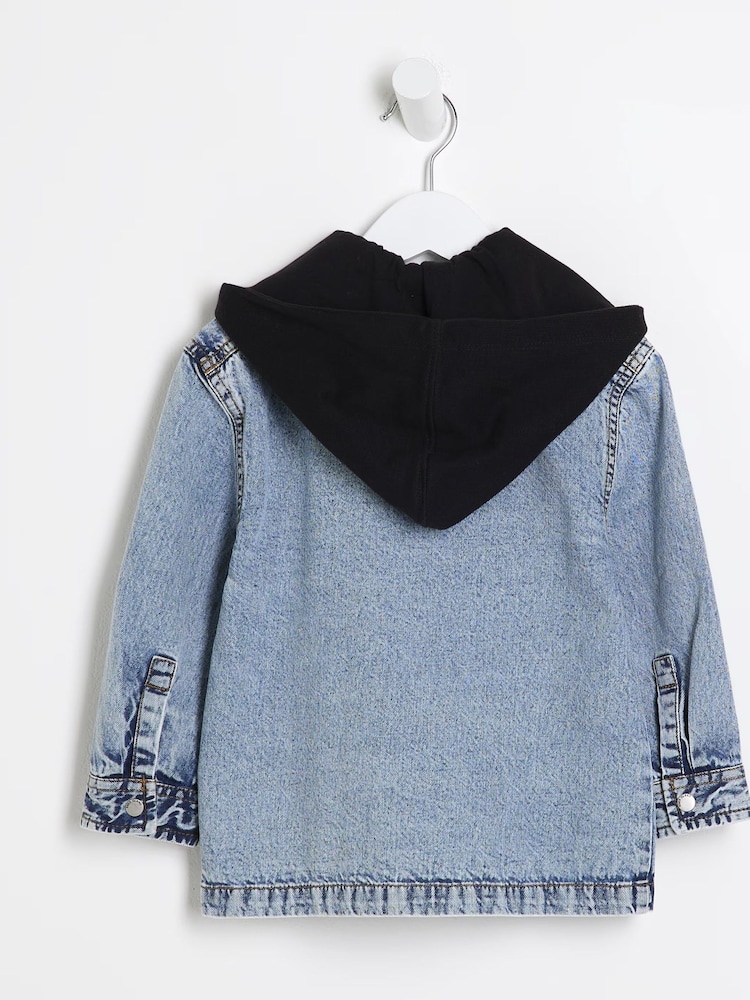 River Island Blue Blue Boys Graffiti 100% Cotton Denim Shacket - Image 2 of 4 River Island Blue Blue Boys Graffiti 100% Cotton Denim Shacket - Image 2 of 4
