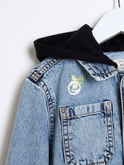 River Island Blue Blue Boys Graffiti 100% Cotton Denim Shacket - Image 3 of 4