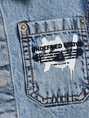 River Island Blue Blue Boys Graffiti 100% Cotton Denim Shacket - Image 4 of 4
