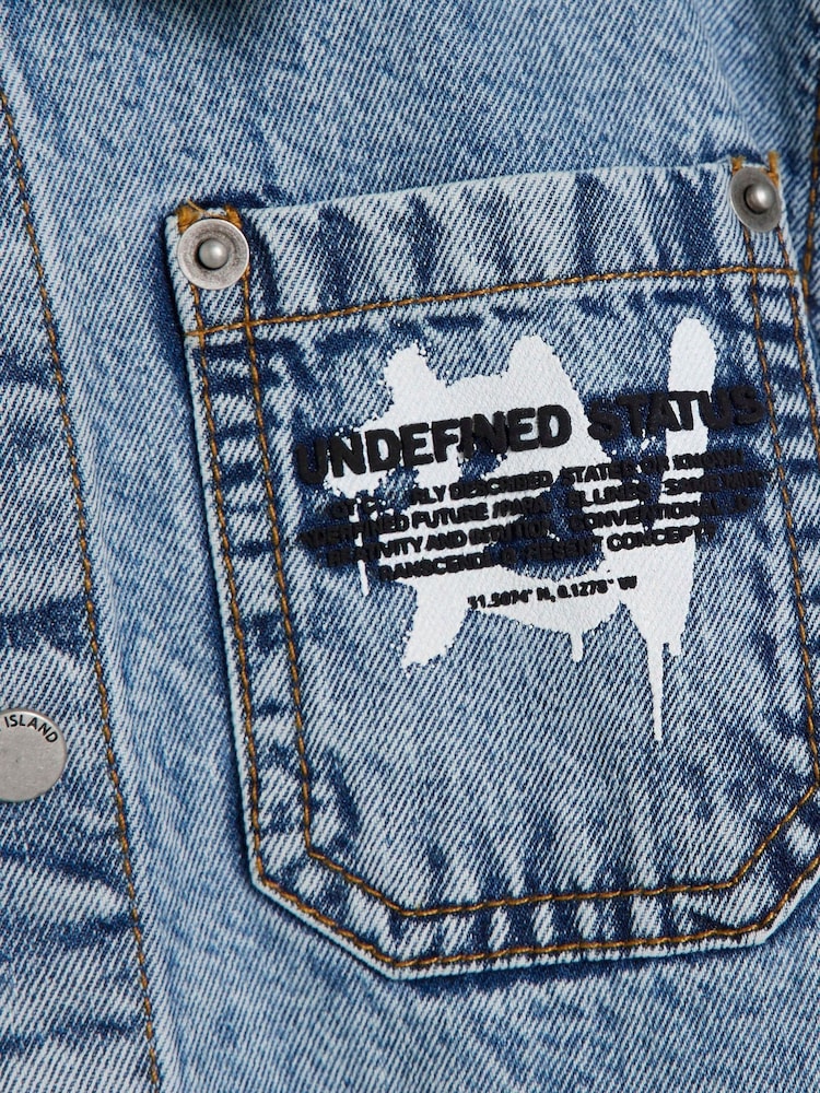 River Island Blue Blue Boys Graffiti 100% Cotton Denim Shacket - Image 4 of 4 River Island Blue Blue Boys Graffiti 100% Cotton Denim Shacket - Image 4 of 4