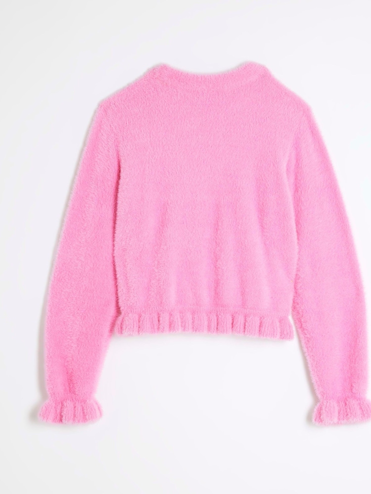 River Island Pink Girls Frill Cropped Jumper - Image 2 of 4 River Island Pink Girls Frill Cropped Jumper - Image 2 of 4