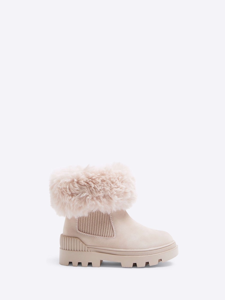 River Island Pink Girls Faux Fur Cuff Boots - Image 1 of 4