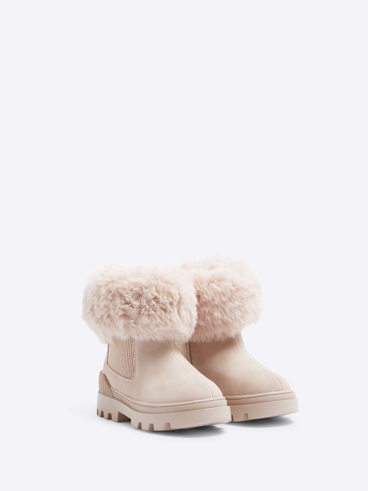 River Island Pink Girls Faux Fur Cuff Boots - Image 2 of 4