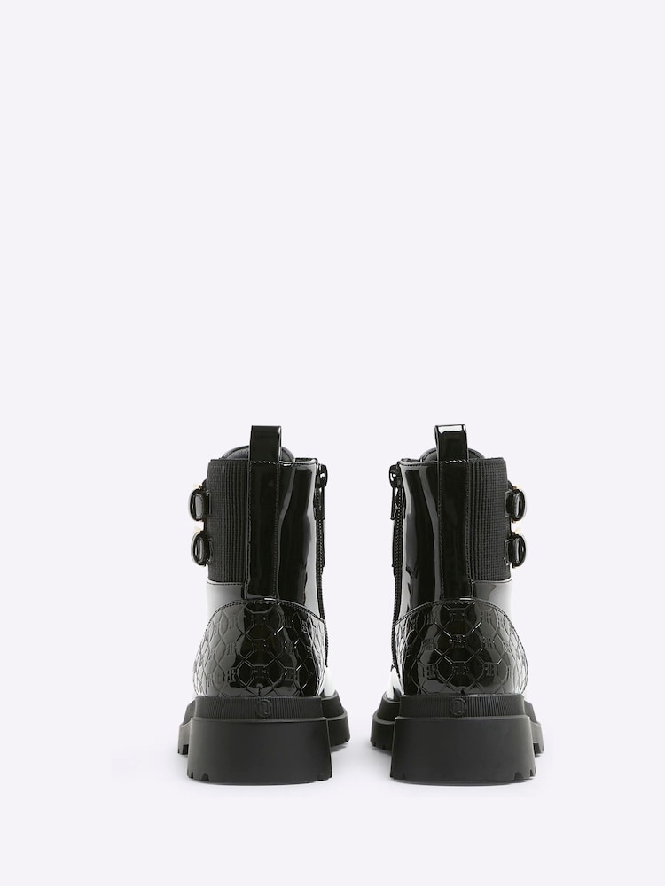 River Island Black Girls Patent Lace-Up Boots - Image 2 of 4