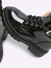 River Island Black Girls Patent Lace-Up Boots - Image 4 of 4