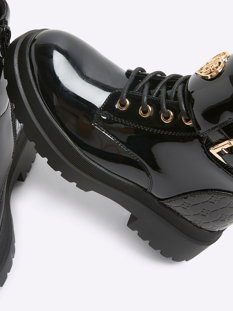 River Island Black Girls Patent Lace-Up Boots - Image 4 of 4