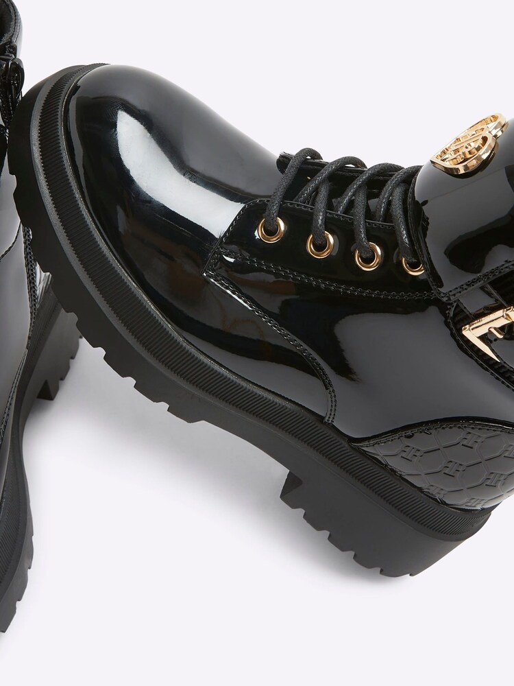 River Island Black Girls Patent Lace-Up Boots - Image 4 of 4 River Island Black Girls Patent Lace-Up Boots - Image 4 of 4