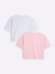 River Island Pink Girls Crop 100% Cotton T-Shirts 2 Pack - Image 2 of 4