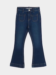 River Island Blue Girls Denim Pocket Flare Jeans - Image 1 of 4