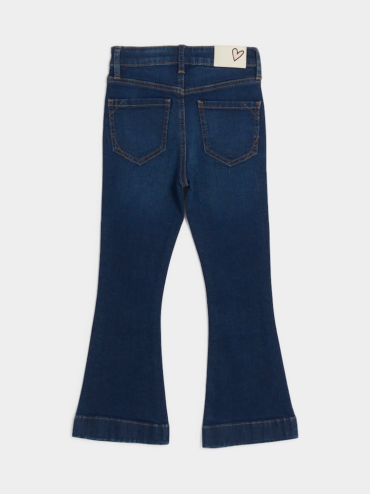 River Island Blue Girls Denim Pocket Flare Jeans - Image 2 of 4