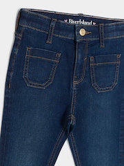 River Island Blue Girls Denim Pocket Flare Jeans - Image 3 of 4