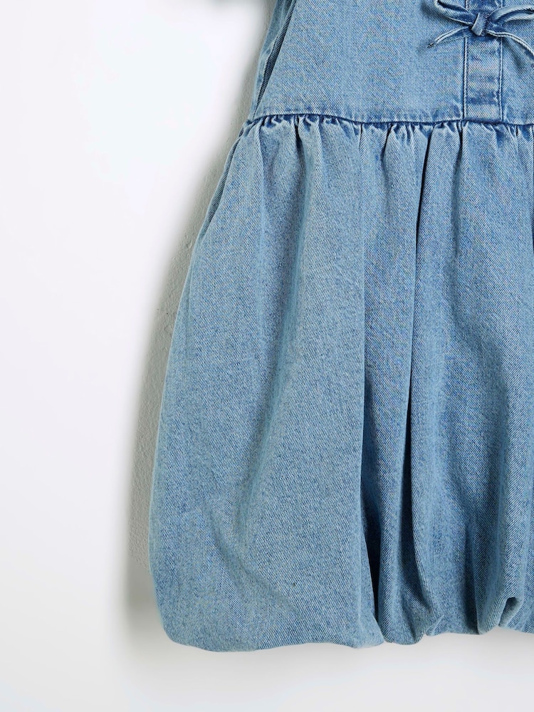 River Island Blue Denim Bow Puff 100% Cotton Sleeve Dress - Image 3 of 3 River Island Blue Denim Bow Puff 100% Cotton Sleeve Dress - Image 3 of 3