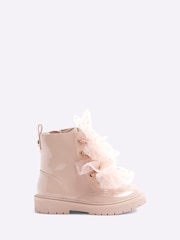 River Island Pink Girls Patent Lace-Up Boots - Image 1 of 4