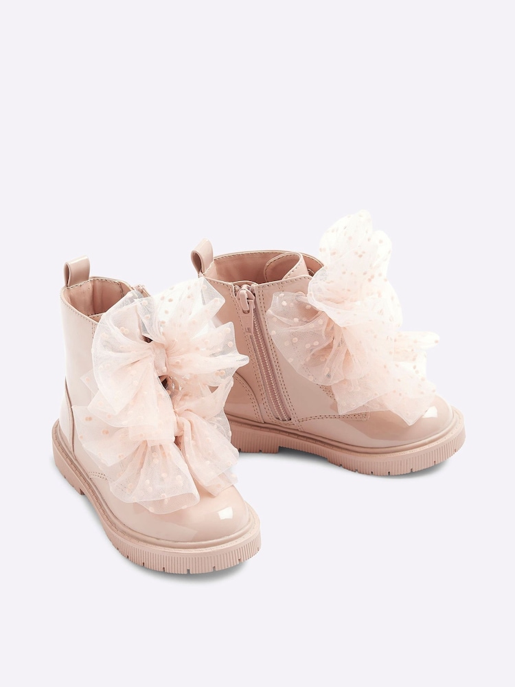 River Island Pink Girls Patent Lace-Up Boots - Image 2 of 4