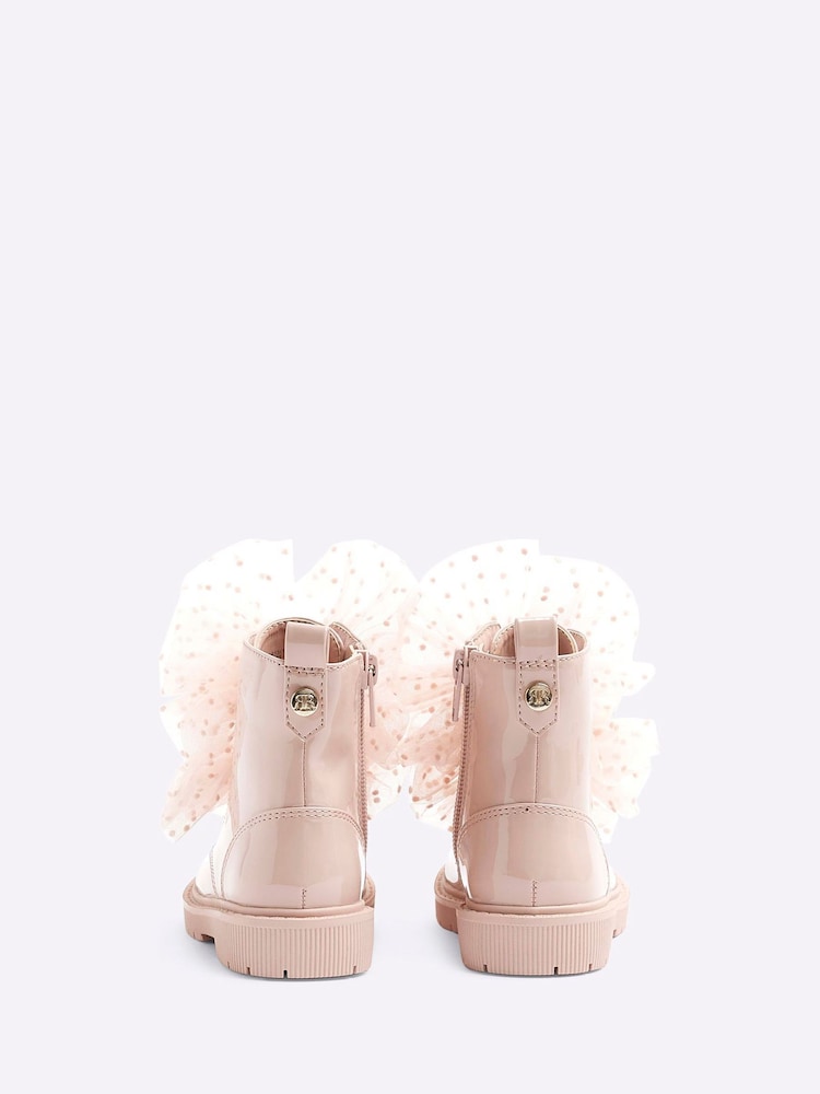 River Island Pink Girls Patent Lace-Up Boots - Image 4 of 4