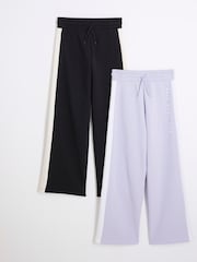 River Island Blue Girls 100% Cotton Side Stripe Joggers 2 Pack - Image 1 of 4