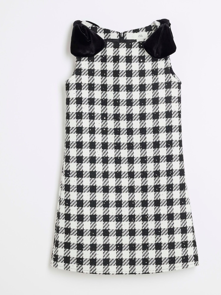 River Island Black Girls Shift Boucle Bow Dress - Image 1 of 4 River Island Black Girls Shift Boucle Bow Dress - Image 1 of 4