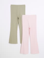 River Island Pink Girls Ribbed Kickflare 100% Cotton Trousers 2 Pack - Image 2 of 4