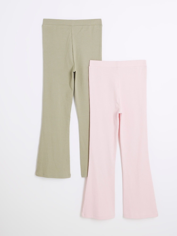 River Island Pink Girls Ribbed Kickflare 100% Cotton Trousers 2 Pack - Image 2 of 4