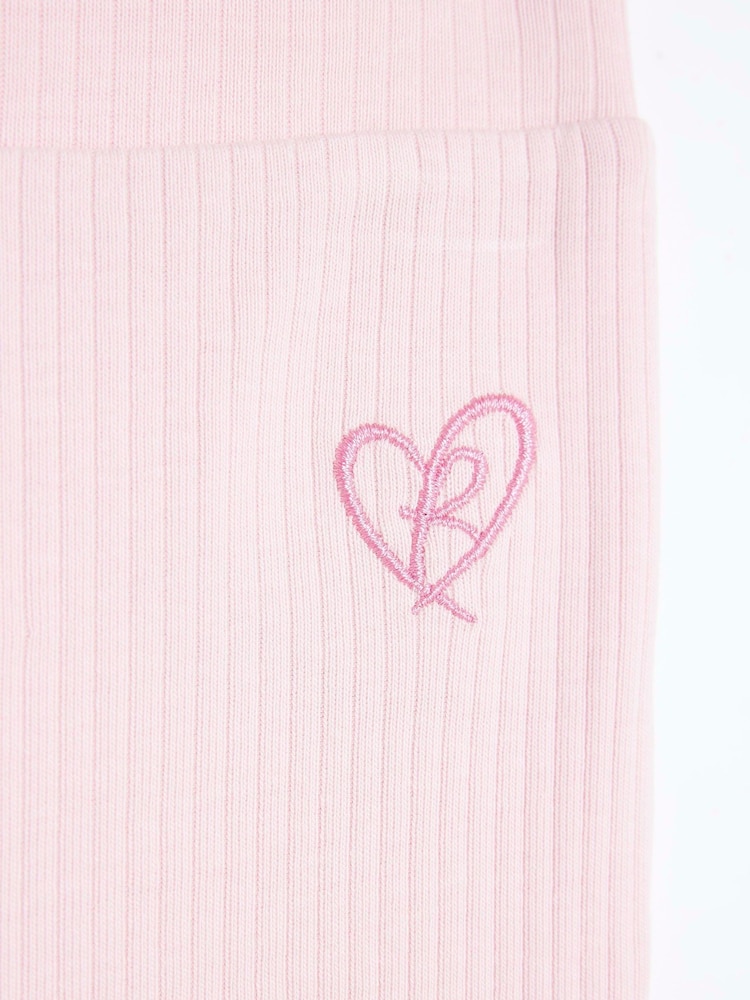 River Island Pink Girls Ribbed Kickflare 100% Cotton Trousers 2 Pack - Image 4 of 4