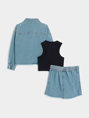 River Island Set aus 100 % Baumwolle mit strassbesetzter Hemdjacke und Rock - Bild 2 von 4