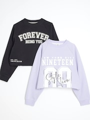 River Island Blue Girls 100% Cotton Raw Hem Sweatshirts 2 Pack - Image 1 of 4