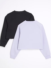 River Island Blue Girls 100% Cotton Raw Hem Sweatshirts 2 Pack - Image 2 of 4