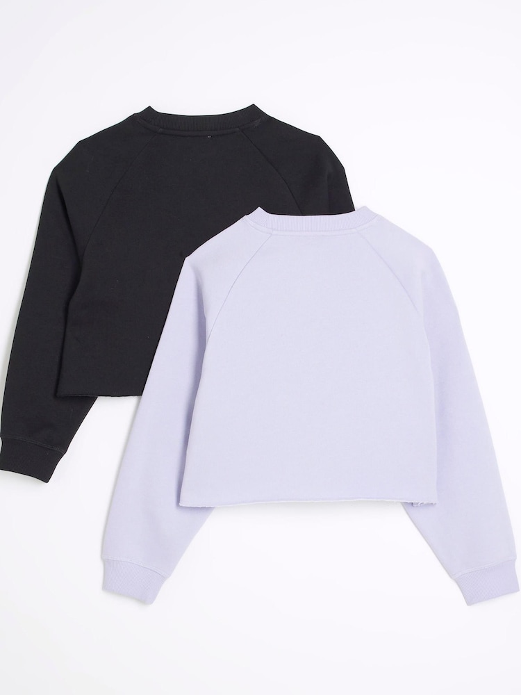 River Island Blue Girls 100% Cotton Raw Hem Sweatshirts 2 Pack - Image 2 of 4