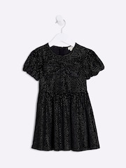 River Island Black Girls Velvet Bow 100% Cotton Dress - Image 1 of 3