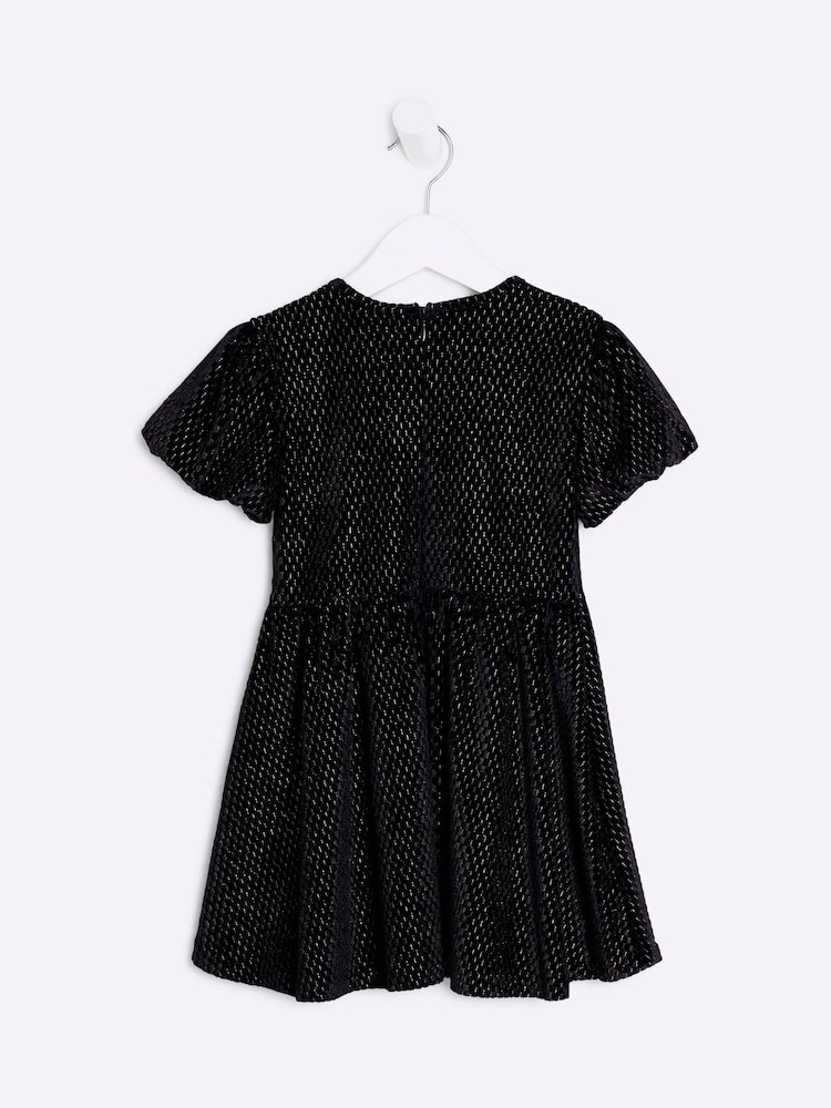 River Island Black Girls Velvet Bow 100% Cotton Dress - Image 2 of 3