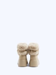 River Island Brown Girls Faux Leather Faux Fur Wedge Boots - Image 3 of 4