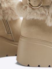 River Island Brown Girls Faux Leather Faux Fur Wedge Boots - Image 4 of 4