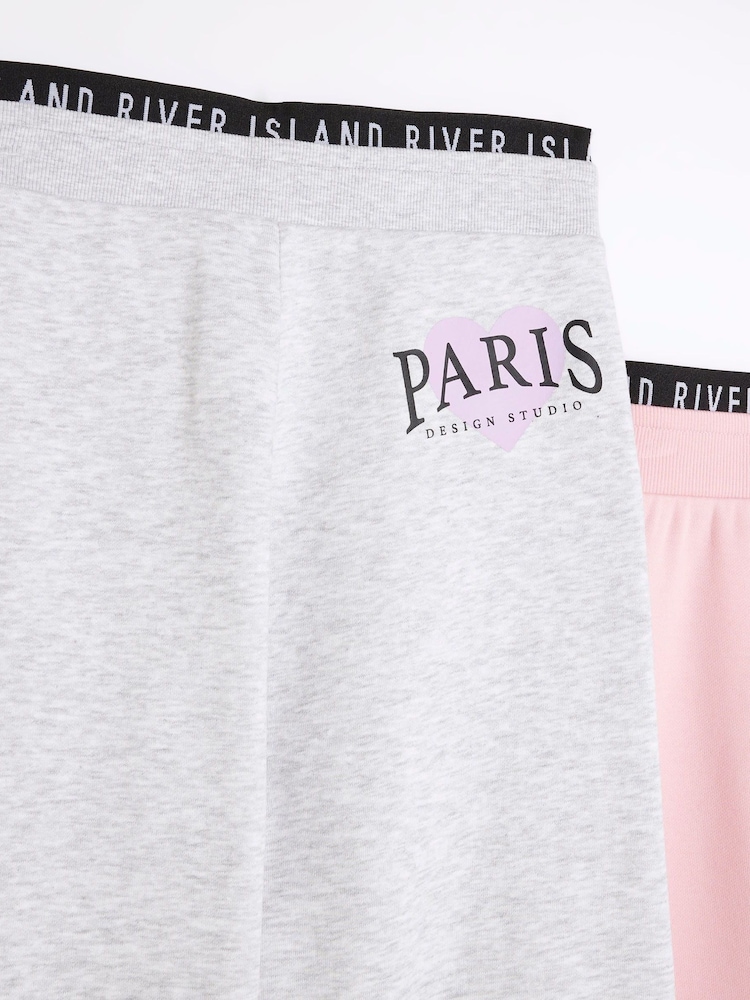River Island Pink Girls 100% Cotton Wide Leg Joggers 2 Pack - Image 3 of 4