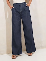 Lipsy Dark Wash Blue Light Weight Tailored Wide Leg Jeans - Image 3 of 4