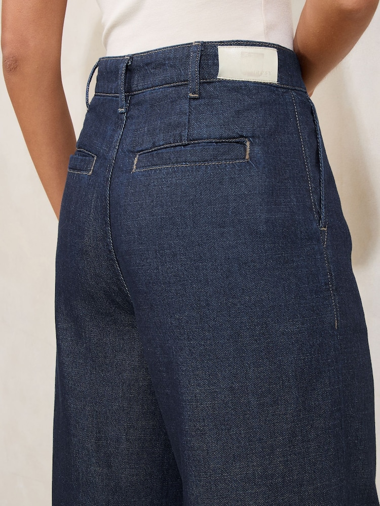 Lipsy Dark Wash Blue Light Weight Tailored Wide Leg Jeans - Image 4 of 4