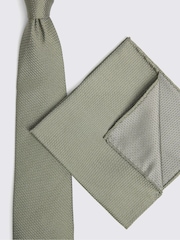 MOSS Green Silk Semi Plain Tie - Image 3 of 3