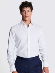 MOSS White Tailored Fit Non-Iron White Royal Oxford Stripe 100% Cotton Shirt - Image 1 of 5