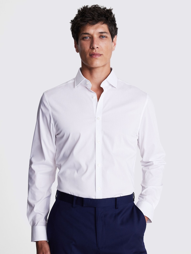 MOSS White Slim Fit Print Contrast Stretch Shirt - Image 1 of 5