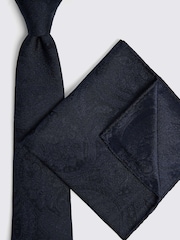 MOSS Navy Wedding Paisley Tie - Image 3 of 3
