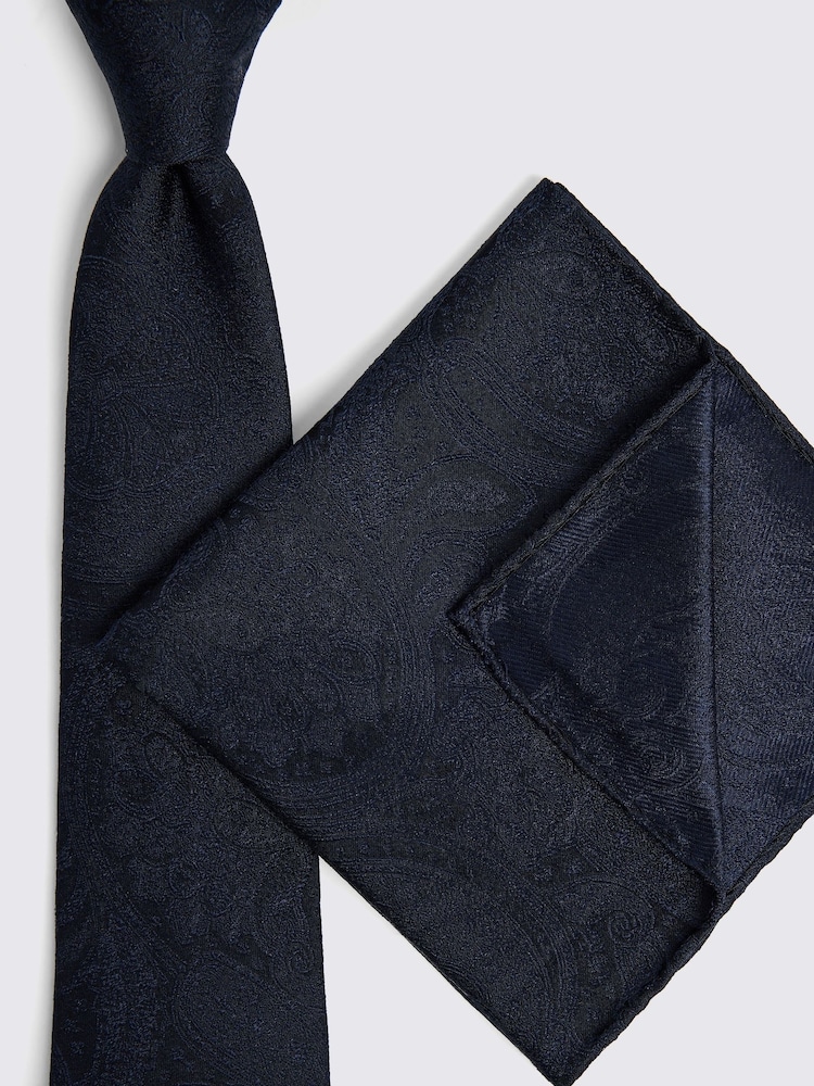 MOSS Navy Wedding Paisley Tie - Image 3 of 3