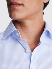 MOSS Blue Slim Fit Check Non-Iron 100% Cotton Shirt - Image 2 of 5
