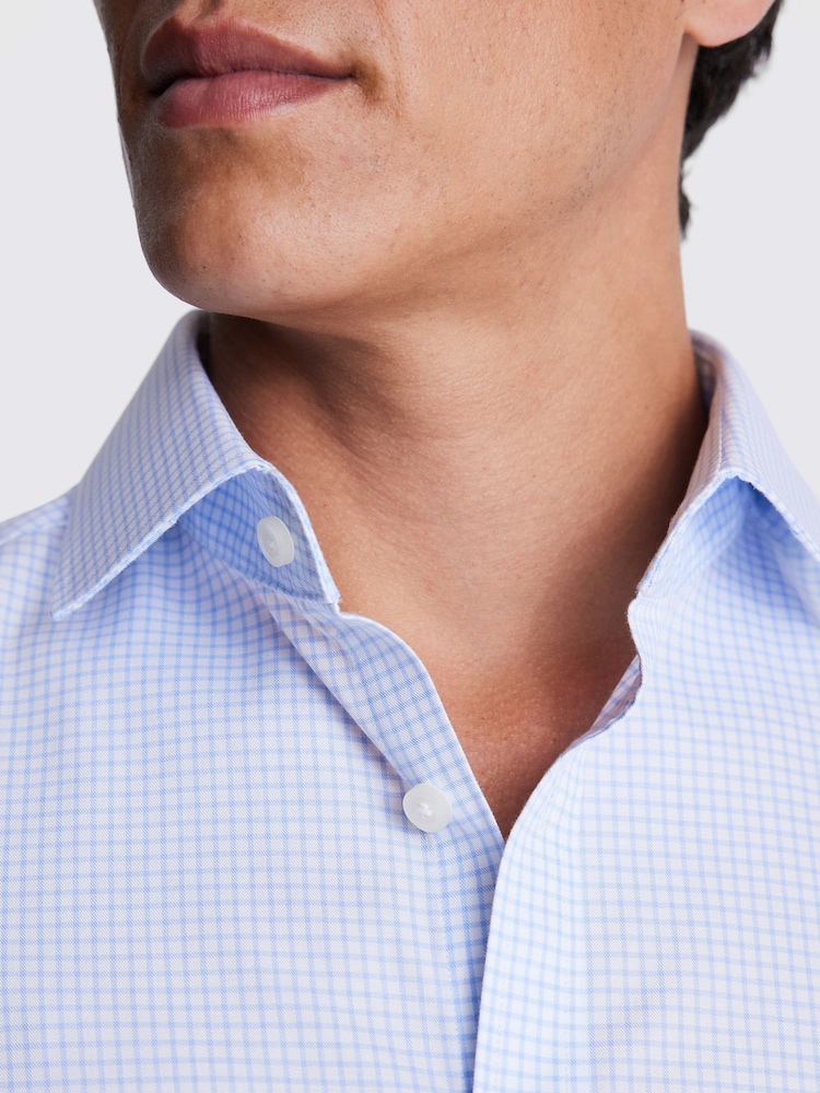 MOSS Blue Slim Fit Check Non-Iron 100% Cotton Shirt - Image 2 of 5