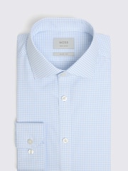 MOSS Blue Slim Fit Check Non-Iron 100% Cotton Shirt - Image 4 of 5
