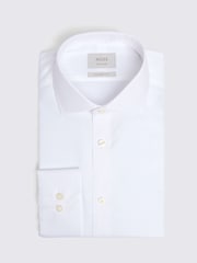 MOSS White Tailored Fit Non-Iron Puppytooth 100% Cotton Shirt - Image 4 of 5