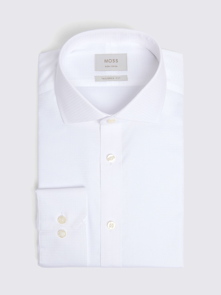 MOSS White Tailored Fit Non Iron Puppy Tooth Shirt - Image 4 of 4 MOSS White Tailored Fit Non Iron Puppy Tooth Shirt - Image 4 of 4